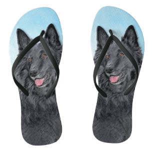 Belgian Sheepdog Painting - Cute Original Dog Art Flip Flops
