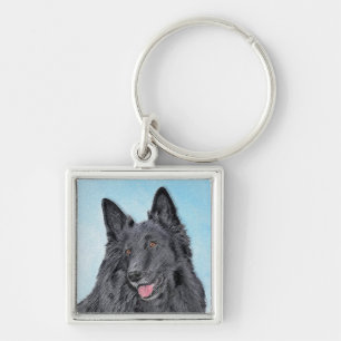 Belgian Sheepdog Painting - Cute Original Dog Art Keychain