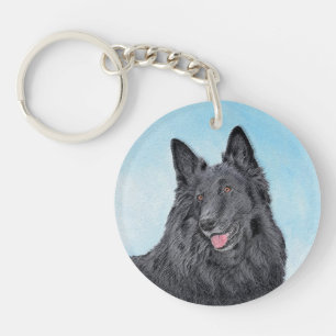 Belgian Sheepdog Painting - Cute Original Dog Art Keychain