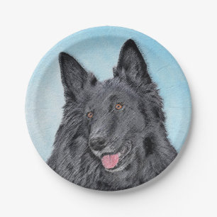 Belgian Sheepdog Painting - Cute Original Dog Art Paper Plate