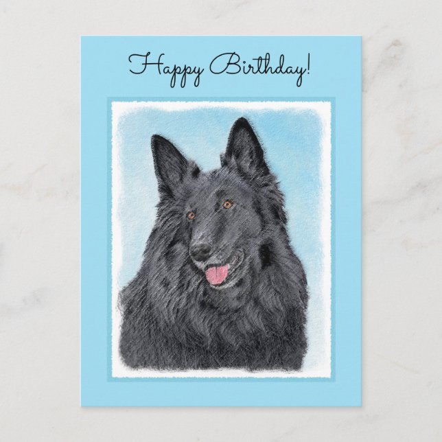 Belgian Sheepdog Painting - Cute Original Dog Art Postcard (Front)
