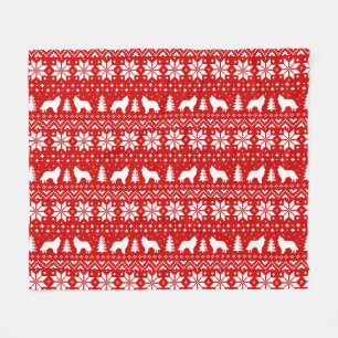Belgian Sheepdog Silhouettes Christmas Pattern Red Fleece Blanket