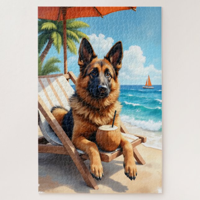 Belgian Shepherd Beach Relax Scene Jigsaw Puzzle (Vertical)