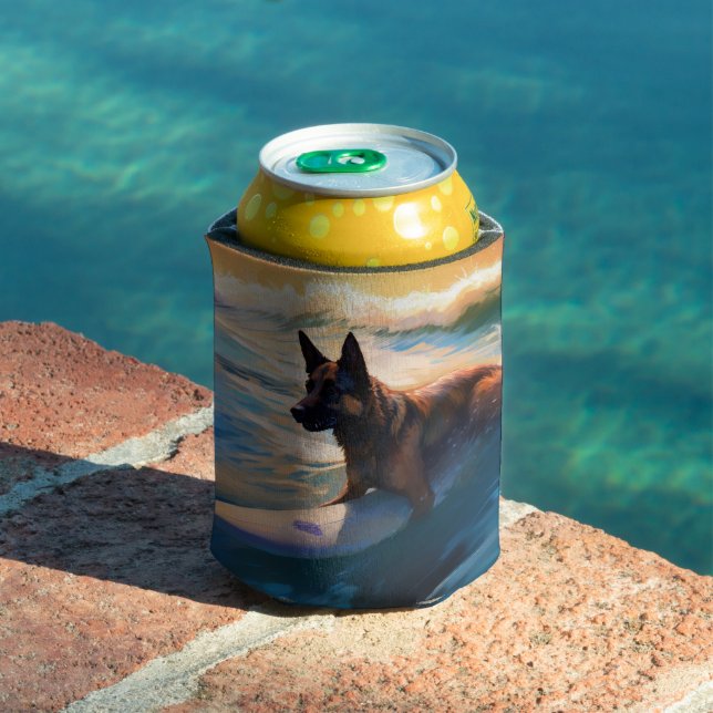 Belgian Shepherd  Beach Surfing Painting  Can Cooler (In Situ Pool)