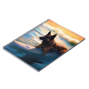 Belgian Shepherd Beach Surfing Painting Notebook
