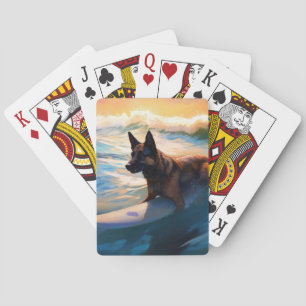 Belgian Shepherd  Beach Surfing Painting  Playing Cards