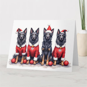 Belgian Shepherd Christmas Dress Santa Hat Card