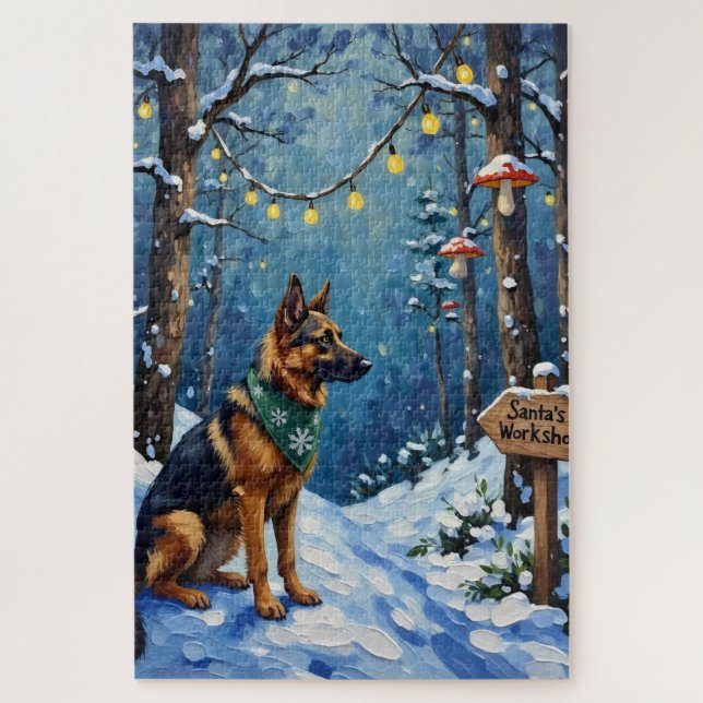 Belgian Shepherd Christmas Enchanted Forest Jigsaw Puzzle (Vertical)