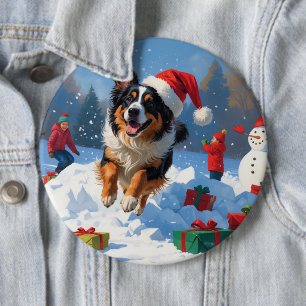 Belgian Shepherd  Christmas Festive Snow Scene 6 Inch Round Button