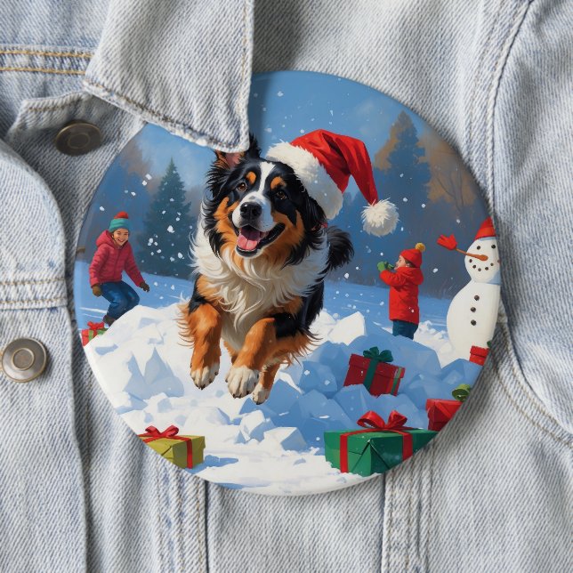 Belgian Shepherd  Christmas Festive Snow Scene 6 Inch Round Button (In Situ)