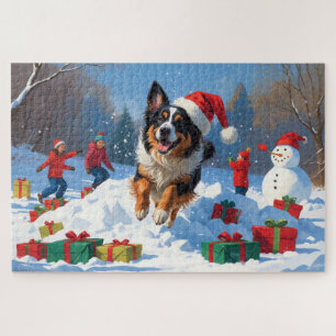 Belgian Shepherd  Christmas Festive Snow Scene Jigsaw Puzzle