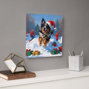 Belgian Shepherd Christmas Festive Snow Scene Square Wall Clock