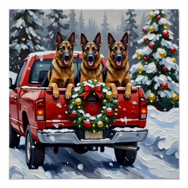 Belgian Shepherd Christmas Red Truck Holiday Poster (Front)