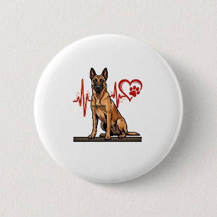 Belgian Shepherd Dog Heartbeat Paw Heart 2 Inch Round Button