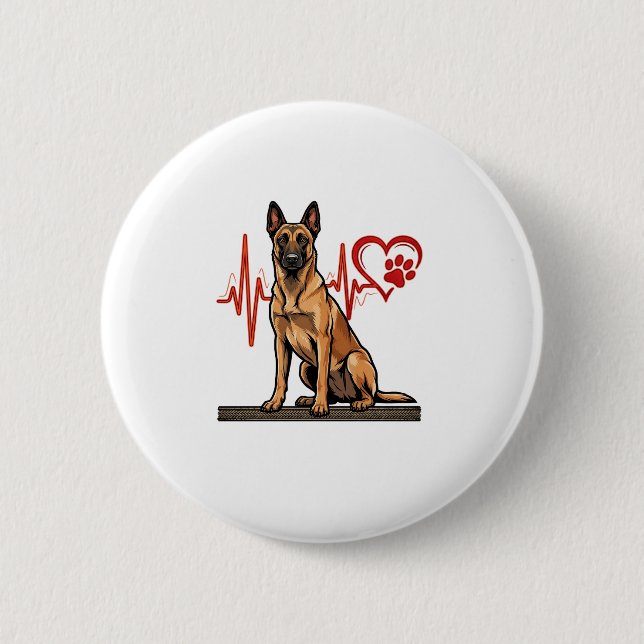 Belgian Shepherd Dog Heartbeat Paw Heart 2 Inch Round Button (Front)