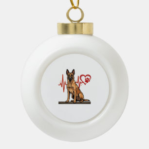 Belgian Shepherd Dog Heartbeat Paw Heart Ceramic Ball Christmas Ornament