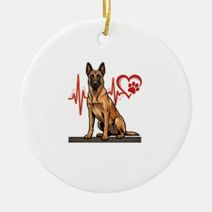 Belgian Shepherd Dog Heartbeat Paw Heart Ceramic Ornament