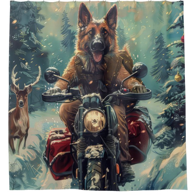 Belgian Shepherd Dog Riding Motorcycle Christmas (Front)