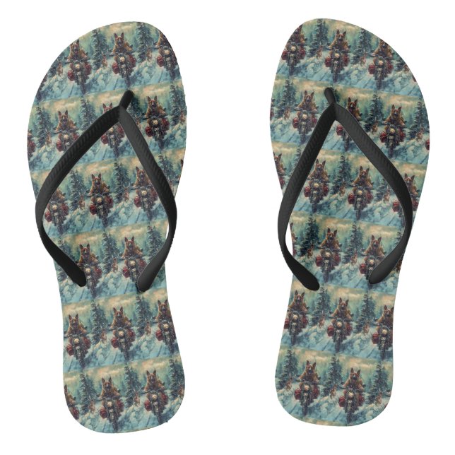 Belgian Shepherd Dog Riding Motorcycle Christmas Flip Flops (Footbed)