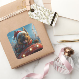 Belgian Shepherd Dog Roller Coaster Christmas Square Sticker