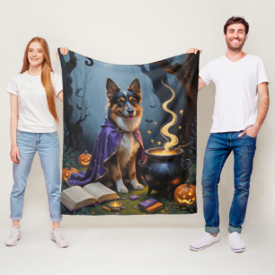 Belgian Shepherd Dog Whimsical Halloween Painting Fleece Blanket