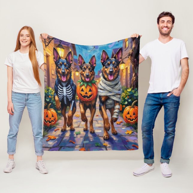 Belgian Shepherd Dogs Trick-or-Treating Halloween Fleece Blanket (In Situ)