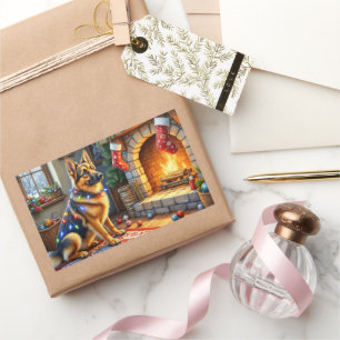 Belgian Shepherd Fireplace with Christmas Lights Sticker