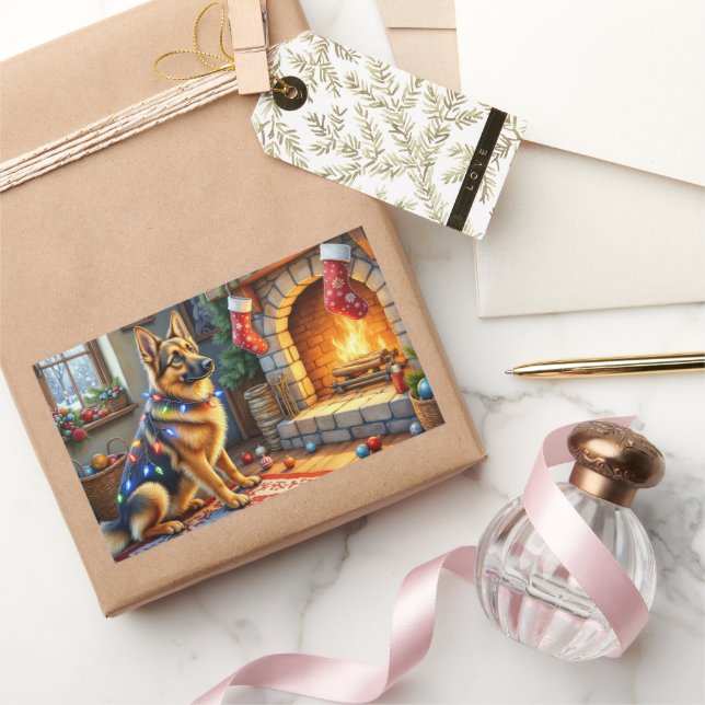 Belgian Shepherd Fireplace with Christmas Lights Sticker (Gifting)