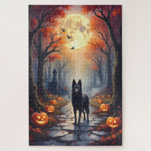 Belgian Shepherd Gothic Forest Halloween Art Jigsaw Puzzle