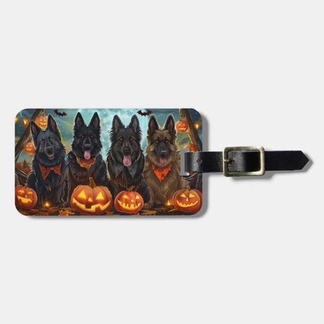 Belgian Shepherd Halloween Spooky Luggage Tag (Front Horizontal)