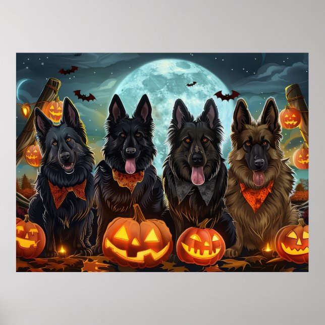 Belgian Shepherd Halloween Spooky Poster (Front)