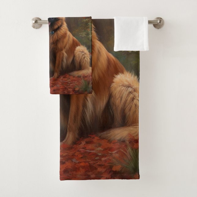 Belgian Shepherd in Autumn Leaves Fall Inspire  Bath Towel Set (Insitu)
