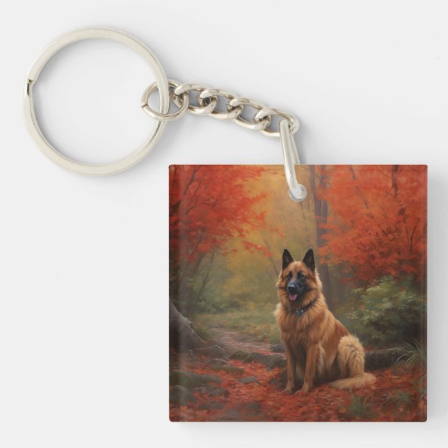 Belgian Shepherd in Autumn Leaves Fall Inspire  Keychain (Front)