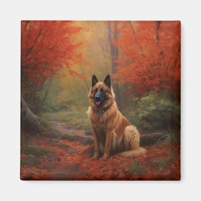 Belgian Shepherd in Autumn Leaves Fall Inspire  Magnet (Front)
