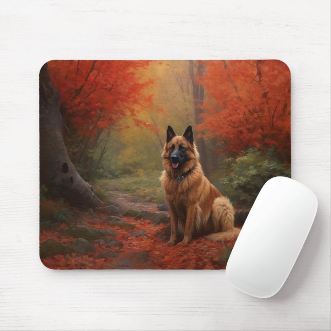 Belgian Shepherd in Autumn Leaves Fall Inspire  Mouse Pad (With Mouse)
