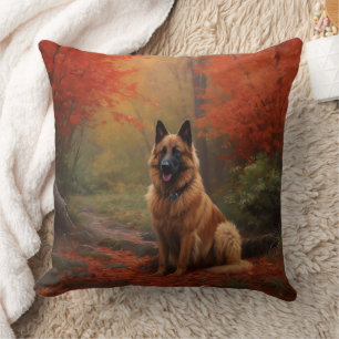 Belgian Shepherd in Autumn Leaves Fall Inspire Throw Pillow