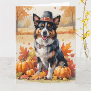 Belgian Shepherd In Autumn Leaves Thanksgiving Art Card