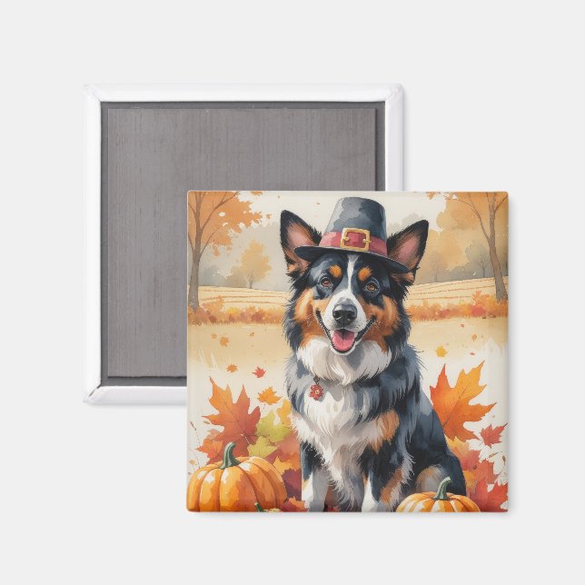 Belgian Shepherd In Autumn Leaves Thanksgiving Art Magnet (Front/Back)