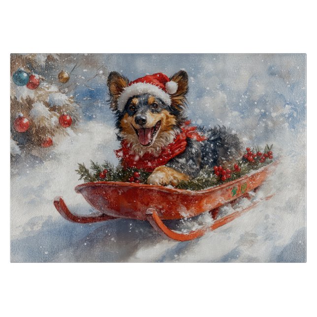 Belgian Shepherd in Sledge Let it Snow Christmas Cutting Board (Front)