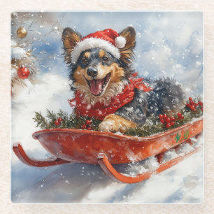 Belgian Shepherd in Sledge Let it Snow Christmas Glass Coaster