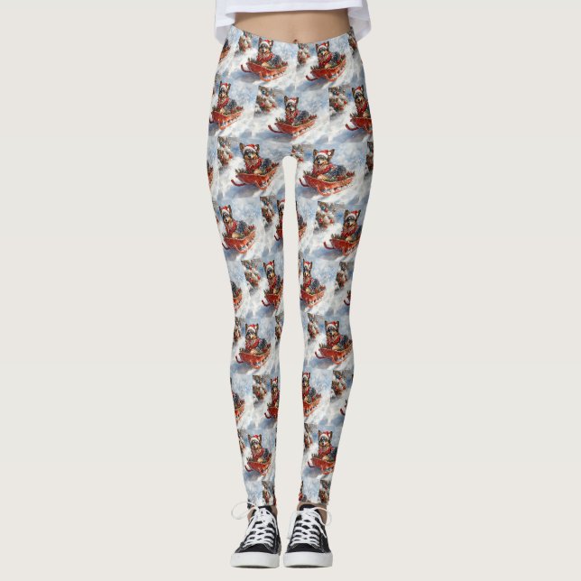 Belgian Shepherd in Sledge Let it Snow Christmas Leggings (Front)