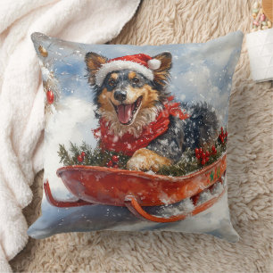 Belgian Shepherd in Sledge Let it Snow Christmas Throw Pillow