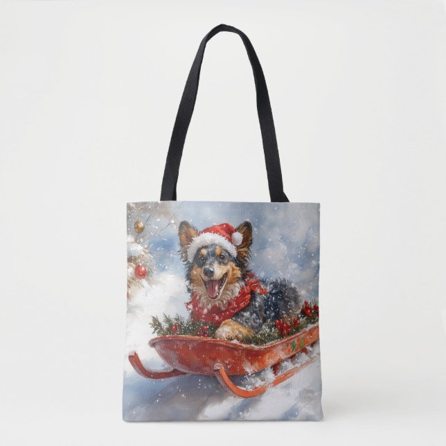 Belgian Shepherd in Sledge Let it Snow Christmas Tote Bag (Front)