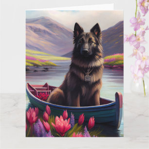 Belgian Shepherd on a Paddle: A Scenic Adventure Card