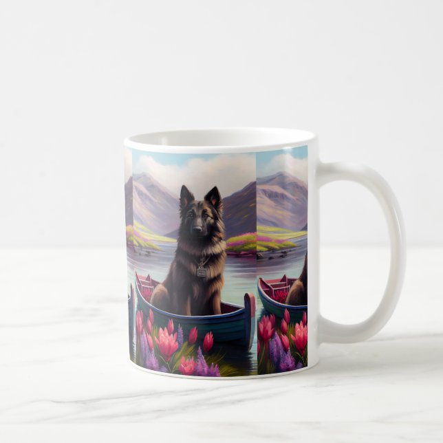 Belgian Shepherd on a Paddle: A Scenic Adventure Coffee Mug (Right)