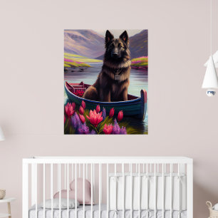 Belgian Shepherd on a Paddle: A Scenic Adventure Poster