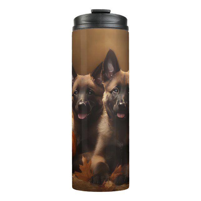 Belgian Shepherd Puppy Autumn Delight Pumpkin Thermal Tumbler (Front)