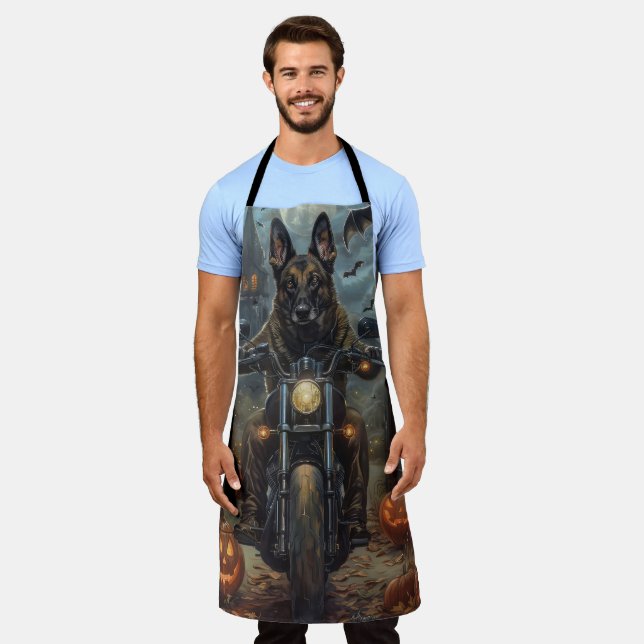 Belgian Shepherd Riding Motorcycle Halloween Scary Apron (Worn)