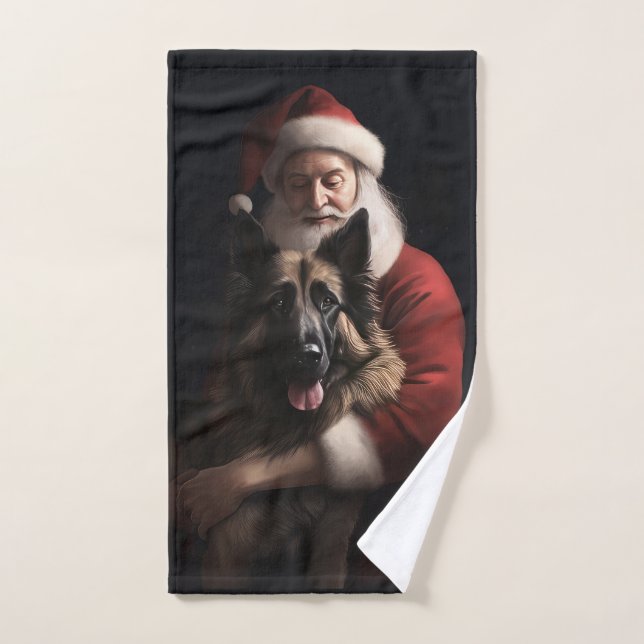 Belgian Shepherd Santa Claus Festive Christmas Bath Towel Set (Hand Towel)
