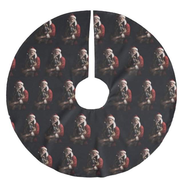 Belgian Shepherd Santa Claus Festive Christmas Brushed Polyester Tree Skirt (Front)